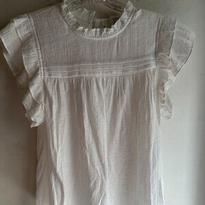 Pinch White Textured Flutter Sleeve Blouse Women’s Medium Boho Ruffle Top